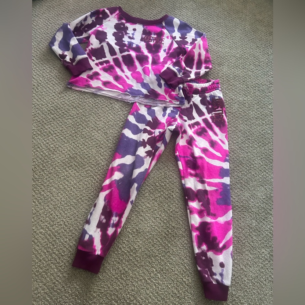Justice Pink and Purple Tie-Dye Sweatshirt and Sweatpant Set